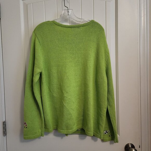 Heirloom Collectibles Christmas Collection Snowman Green Cardigan Sweater XL Cot - Picture 2 of 13